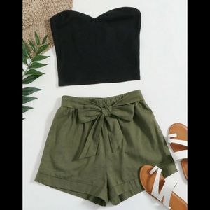 Shein solid top and belted shorts set
